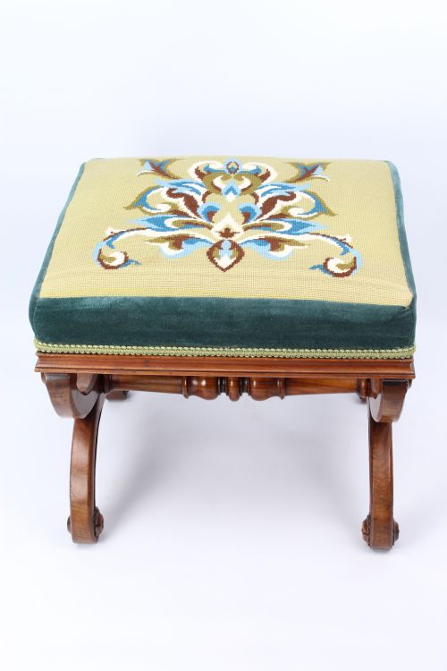 fig 1. Victorian Walnut X-Framed Dressing Stool
