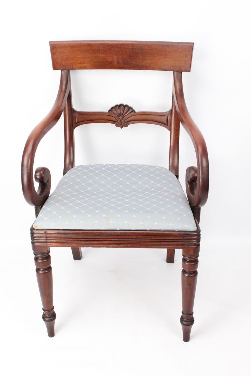 fig 1. Pair Victorian Mahogany Scroll Arm Carver Chairs