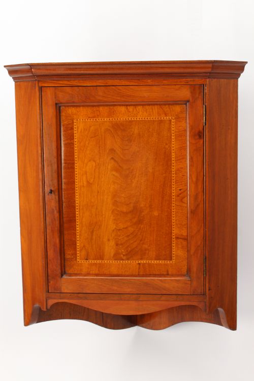 Small Edwardian Inlaid Walnut Corner Cupboard