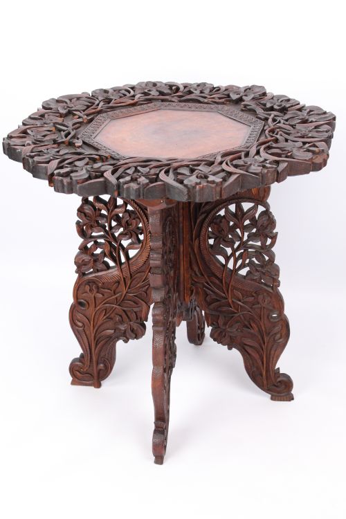 LARGE ANTIQUE ANGLOINDIAN FOLDING TEAK SIDE LAMP TABLE - ADDITIONAL PHOTO 1