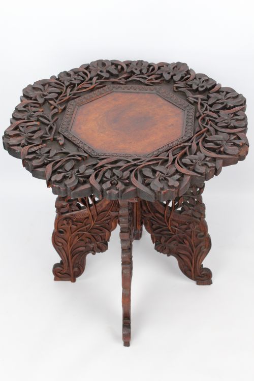 LARGE ANTIQUE ANGLOINDIAN FOLDING TEAK SIDE LAMP TABLE - ADDITIONAL PHOTO 2