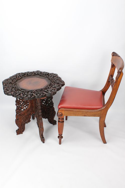 LARGE ANTIQUE ANGLOINDIAN FOLDING TEAK SIDE LAMP TABLE - ADDITIONAL PHOTO 6