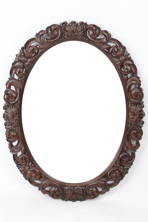 Antique Victorian Carved Oak Oval Mirror
