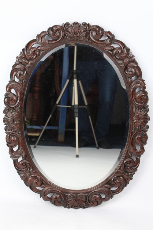 fig 1. Antique Victorian Carved Oak Oval Mirror