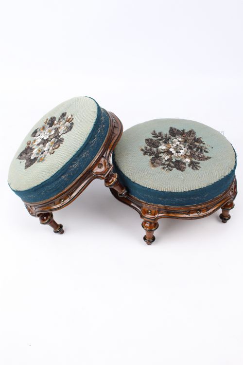 Pair Victorian Walnut Foot Stools