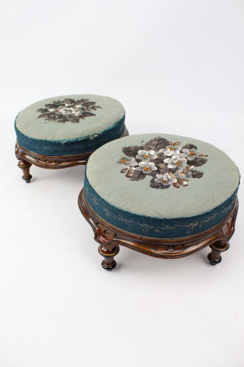 fig 1. Pair Victorian Walnut Foot Stools