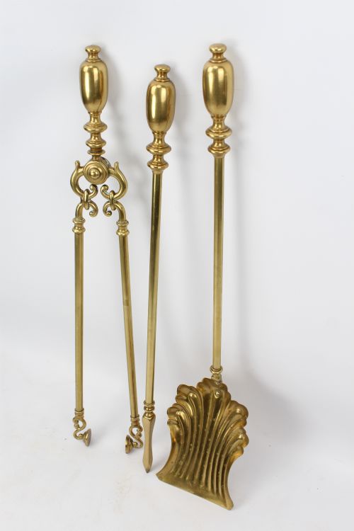 SET LARGE VICTORIAN BRASS FIRE TOOLS - ADDITIONAL PHOTO 1