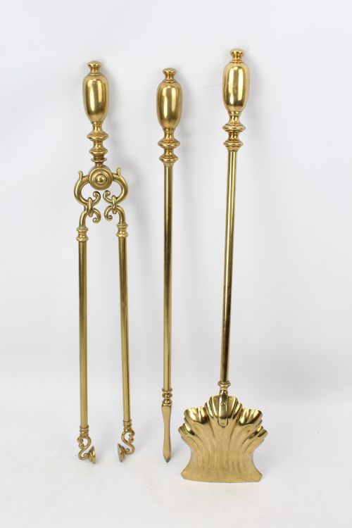 SET LARGE VICTORIAN BRASS FIRE TOOLS - ADDITIONAL PHOTO 2