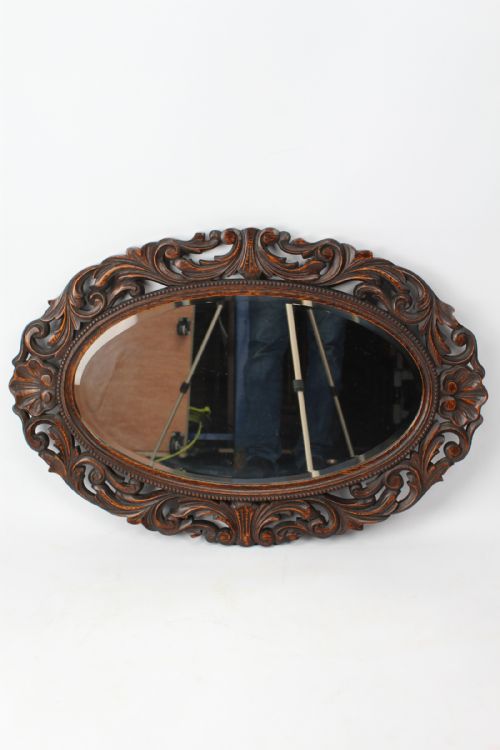 fig 1. Antique Victorian Carved Oak Oval Mirror