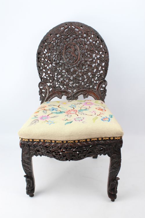 ANTIQUE BURMESE CARVED PADOUK CHAIR - ADDITIONAL PHOTO 2