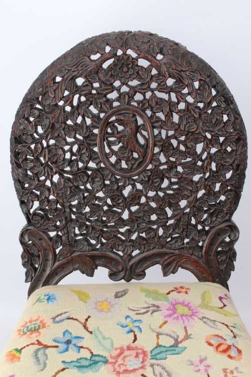 ANTIQUE BURMESE CARVED PADOUK CHAIR - ADDITIONAL PHOTO 4