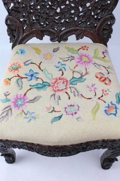 ANTIQUE BURMESE CARVED PADOUK CHAIR - ADDITIONAL PHOTO 8