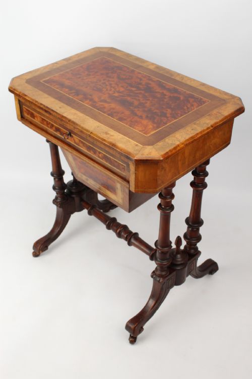 fig 1. Victorian Inlaid Burr Walnut Work Table