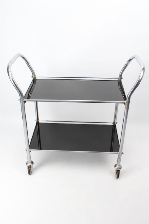 ART DECO CHROME BLACK GLASS TROLLEY - ADDITIONAL PHOTO 1