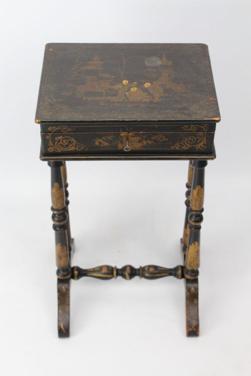 fig 1. Small Antique French Chinoiserie Sewing Table