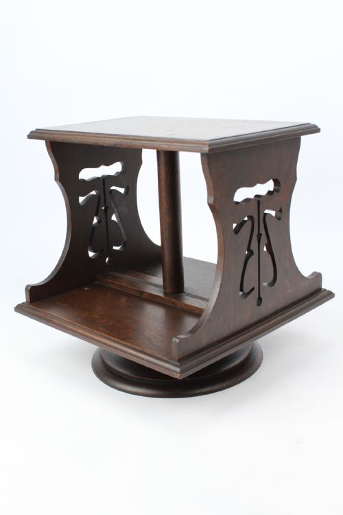 SMALL EDWARDIAN ARTS CRAFTS OAK TABLE TOP REVOLVING BOOKCASE - ADDITIONAL PHOTO 1