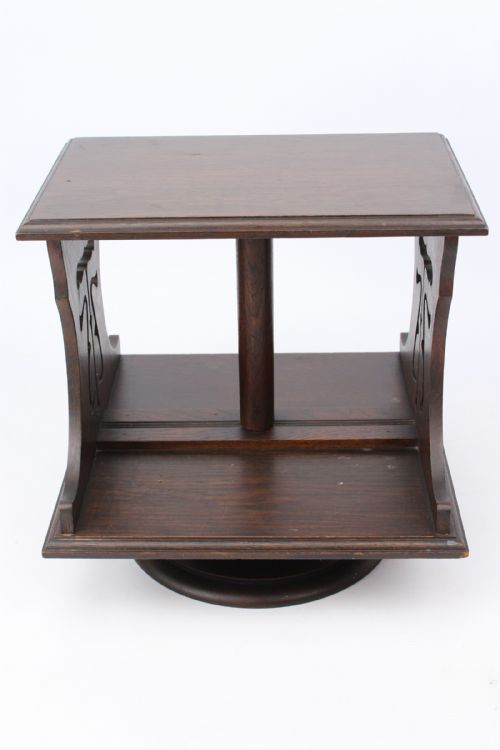 SMALL EDWARDIAN ARTS CRAFTS OAK TABLE TOP REVOLVING BOOKCASE - ADDITIONAL PHOTO 2