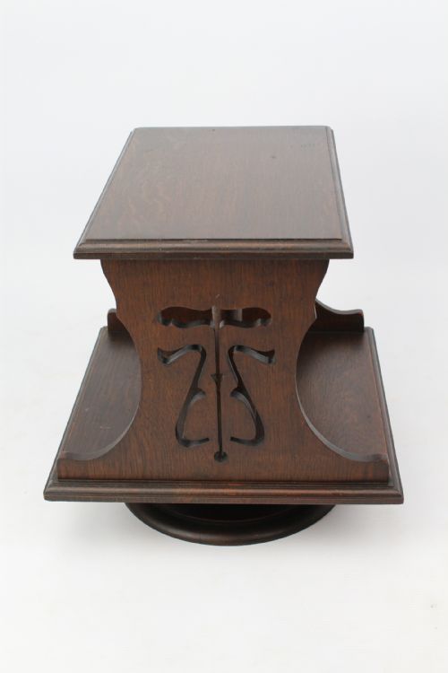 SMALL EDWARDIAN ARTS CRAFTS OAK TABLE TOP REVOLVING BOOKCASE - ADDITIONAL PHOTO 3