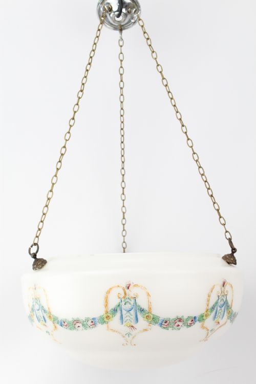 NEOCLASSICAL PAINTED GLASS PLAFONNIER LIGHT SHADE - ADDITIONAL PHOTO 2
