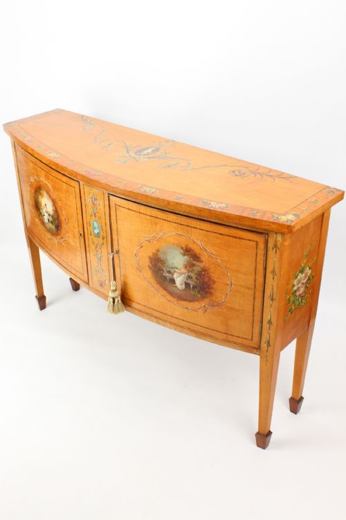VICTORIAN PAINTED SATINWOOD BOW FRONT SIDE CABINET - ADDITIONAL PHOTO 3