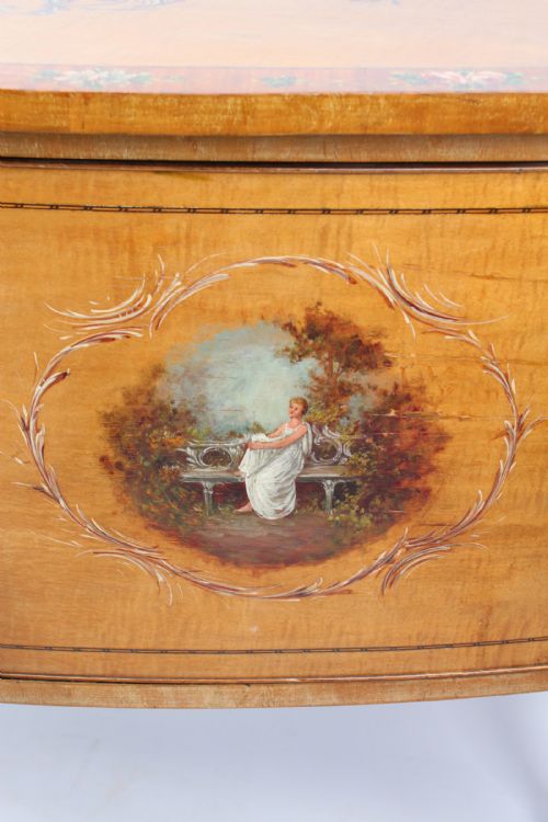 VICTORIAN PAINTED SATINWOOD BOW FRONT SIDE CABINET - ADDITIONAL PHOTO 4