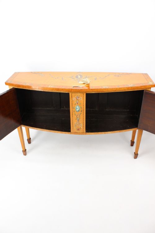 VICTORIAN PAINTED SATINWOOD BOW FRONT SIDE CABINET - ADDITIONAL PHOTO 5