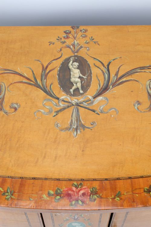 VICTORIAN PAINTED SATINWOOD BOW FRONT SIDE CABINET - ADDITIONAL PHOTO 13
