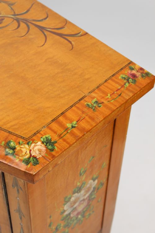 VICTORIAN PAINTED SATINWOOD BOW FRONT SIDE CABINET - ADDITIONAL PHOTO 16