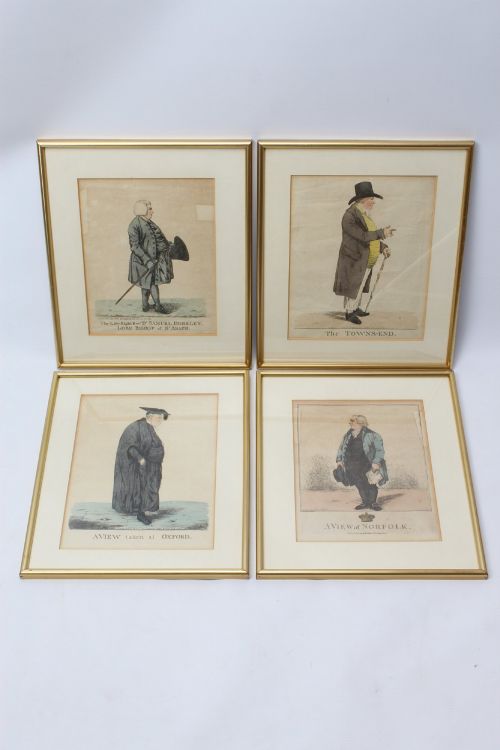 Set 4 Antique Georgian Etchings by Robert Dighton Prints