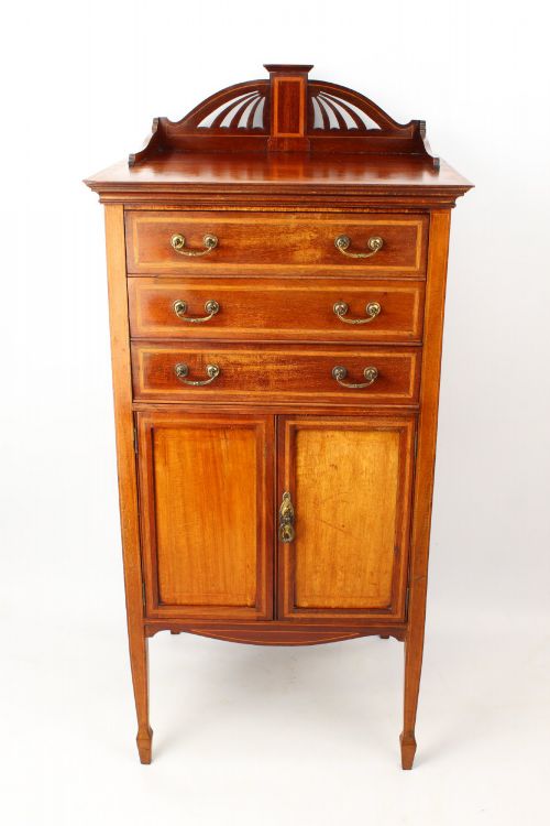 Edwardian Mahogany & Inlaid Music Cabinet with Label