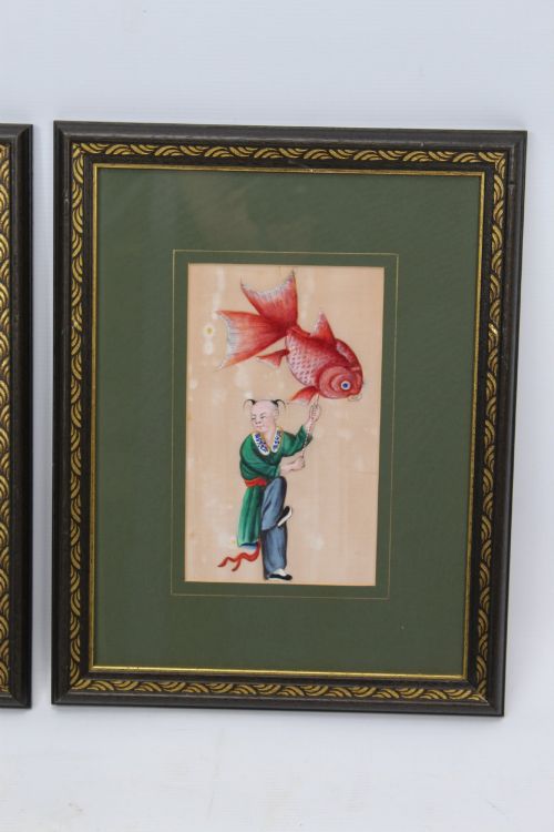 SMALL PAIR ANTIQUE CHINESE WATERCOLOURS - ADDITIONAL PHOTO 2