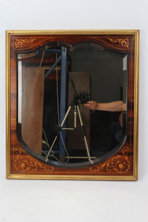 LARGE VICTORIAN INLAID GILT ROSEWOOD WALL MIRROR
