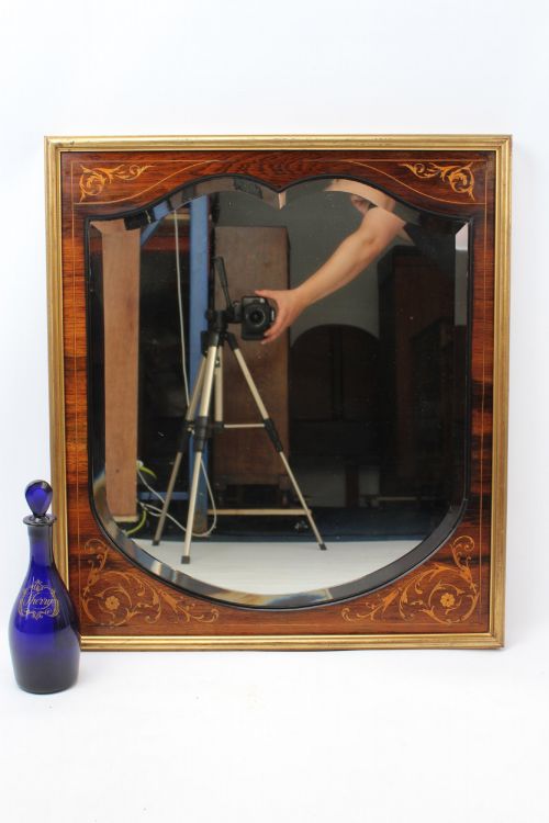 LARGE VICTORIAN INLAID GILT ROSEWOOD WALL MIRROR - ADDITIONAL PHOTO 1