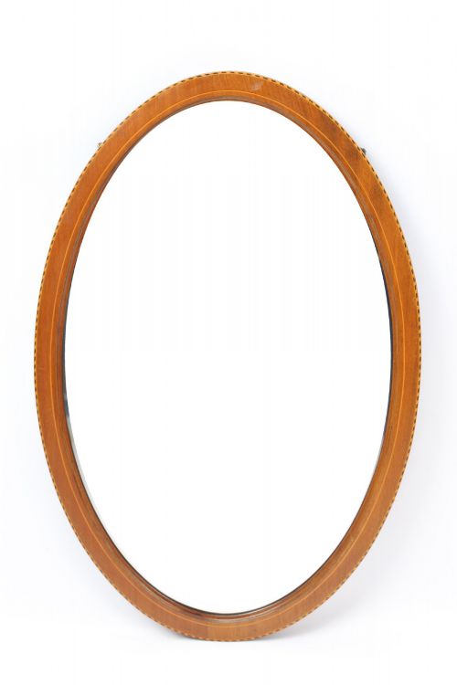 EDWARDIAN MAHOGANY INLAID OVAL MIRROR