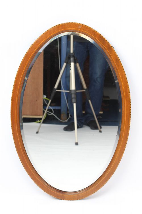 EDWARDIAN MAHOGANY INLAID OVAL MIRROR - ADDITIONAL PHOTO 1