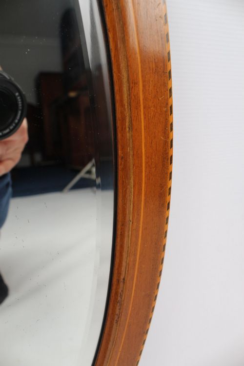 EDWARDIAN MAHOGANY INLAID OVAL MIRROR - ADDITIONAL PHOTO 4