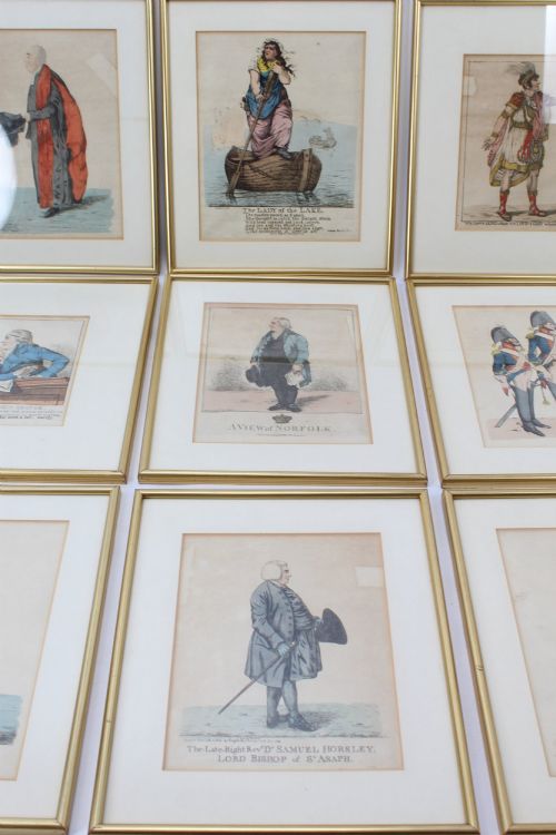 fig 1. Set 9 Antique Georgian Etchings by Robert Dighton