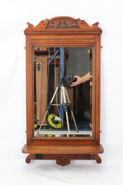 EDWARDIAN OAK VALET HALL MIRROR - ADDITIONAL PHOTO 1