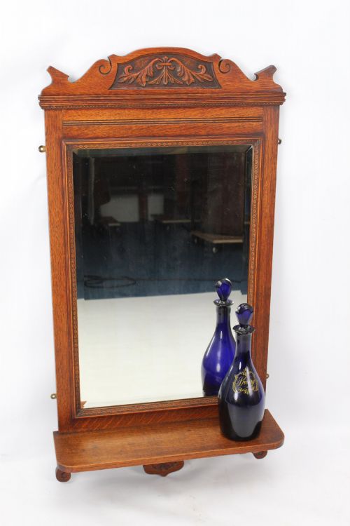 EDWARDIAN OAK VALET HALL MIRROR - ADDITIONAL PHOTO 3