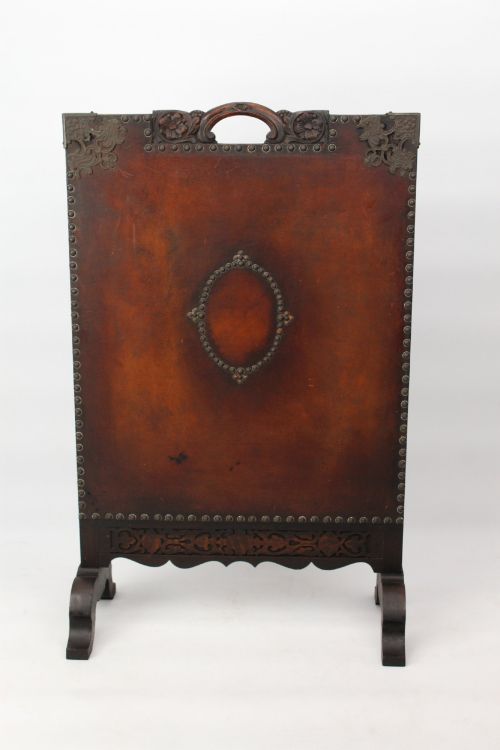 Edwardian Arts & Crafts Oak & Leather Fire Screen