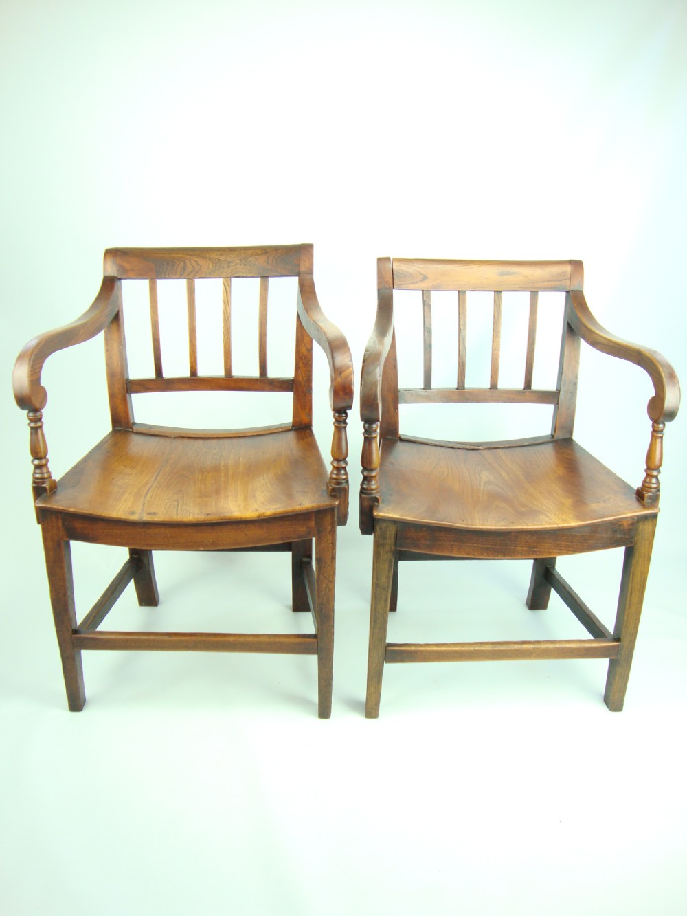 Pair Antique 19th Century Elm Carver Chairs