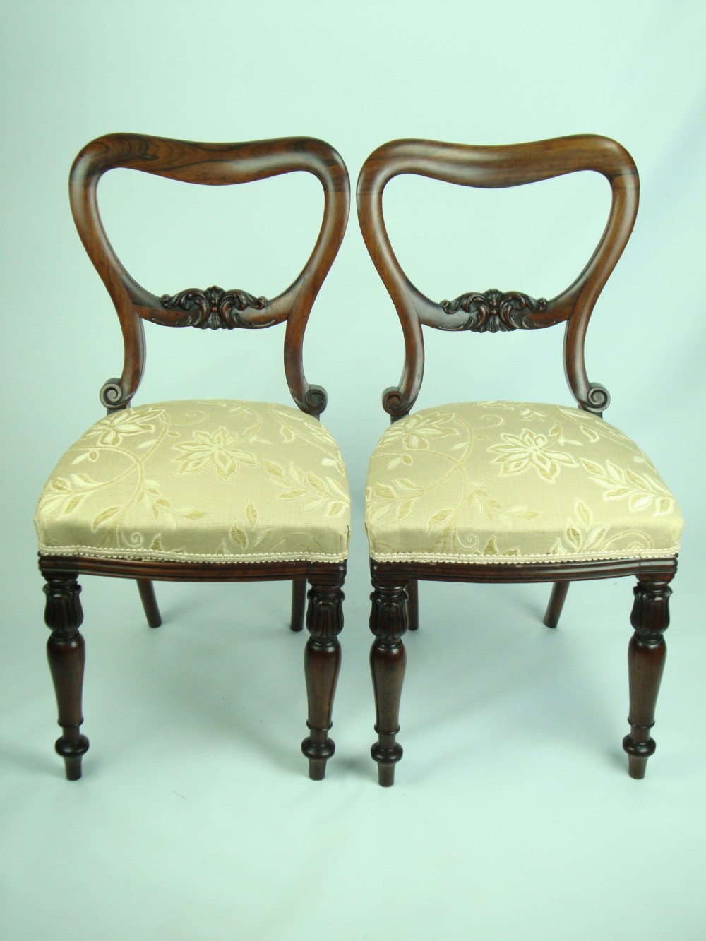 Pair Antique Victorian Balloon Back Rosewood Chairs