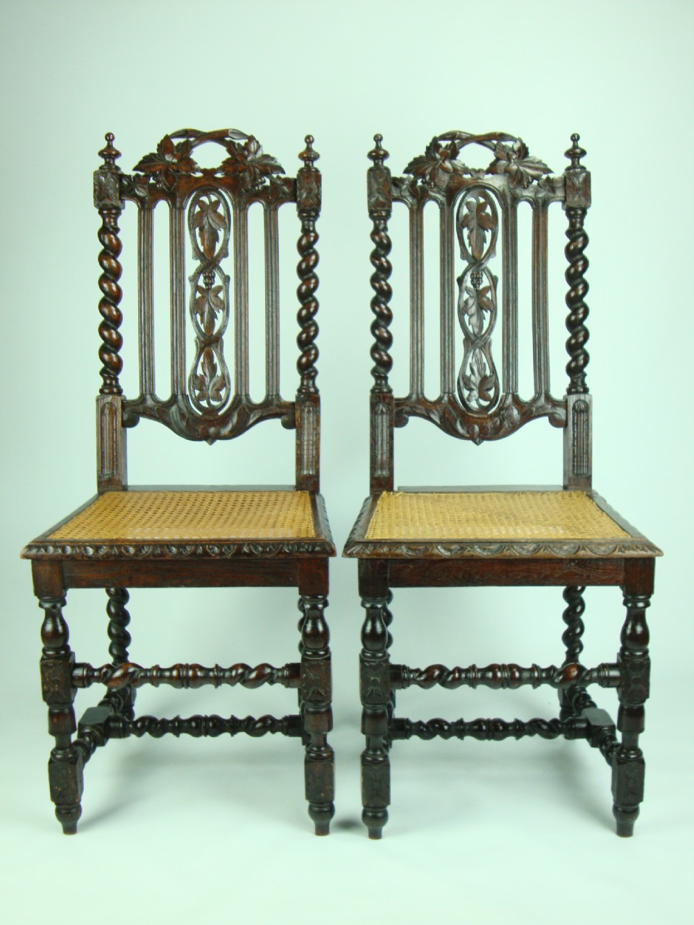 Pair Antique Victorian Gothic Oak Chairs