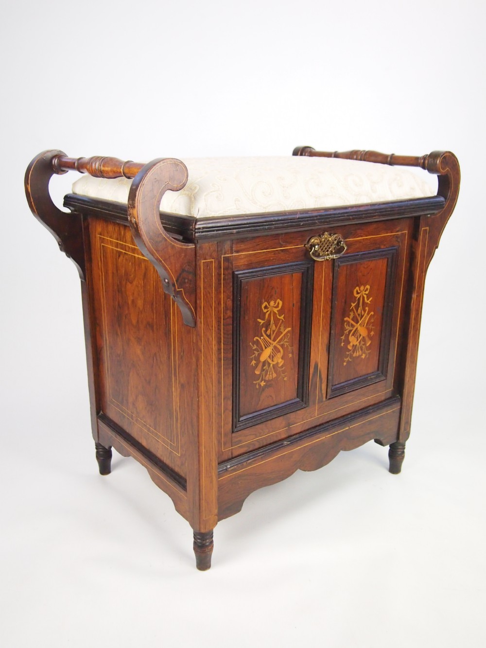 Antique Edwardian Rosewood Fall Front Piano Stool