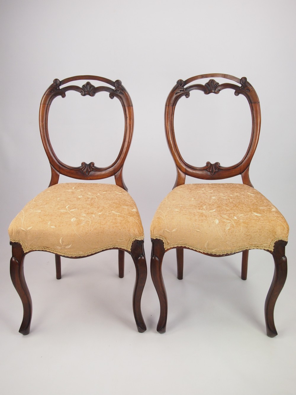 Pair Antique Victorian Walnut Balloon Back Chairs