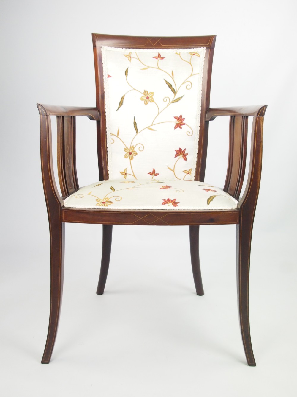 Antique Edwardian Open Armchair with Stringing