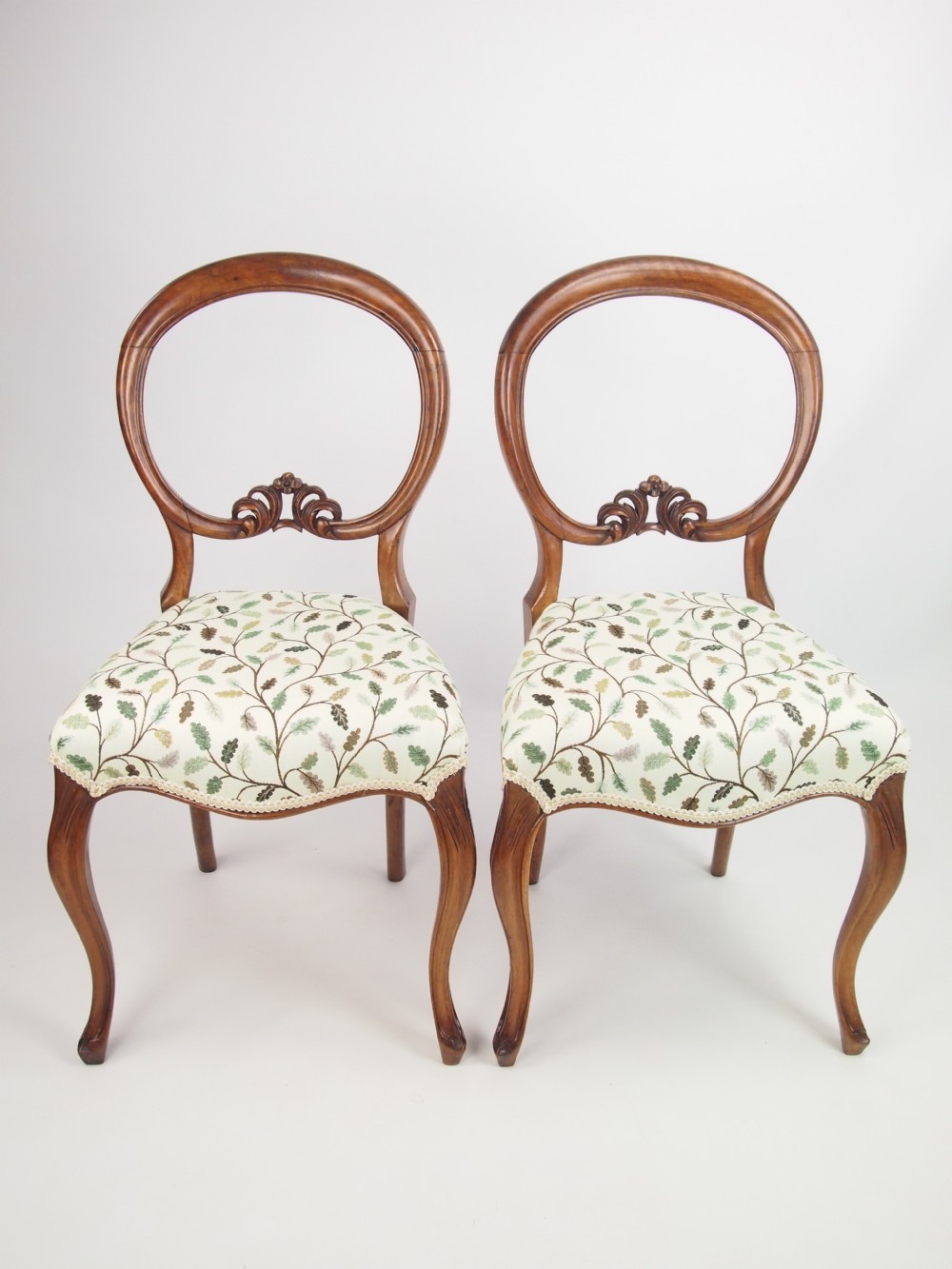 Pair Antique Victorian Walnut Balloon Back Chairs