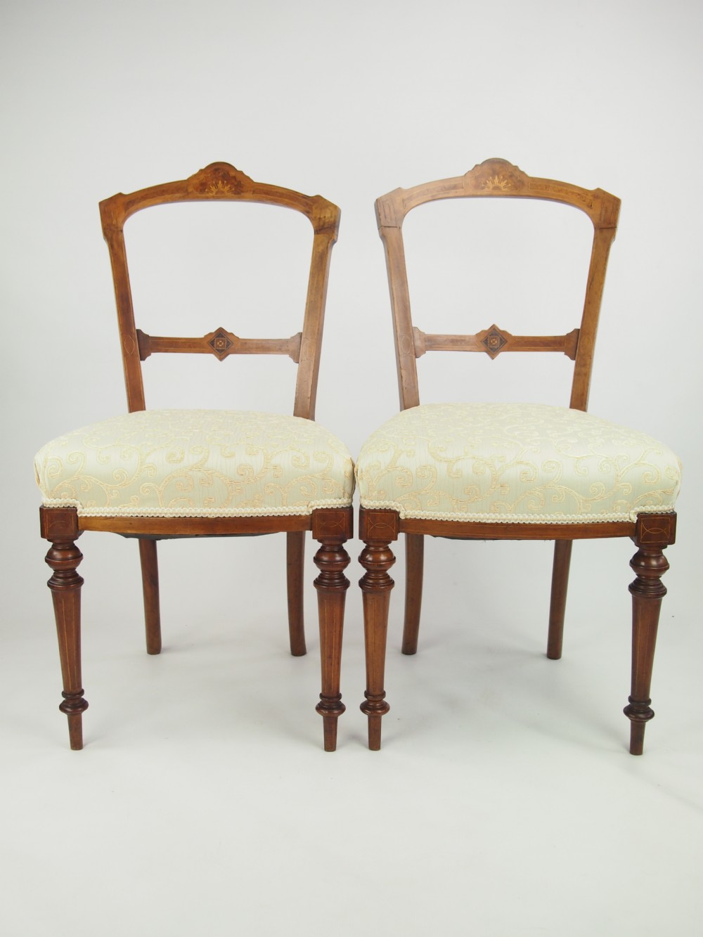 Pair Antique Victorian Walnut Balloon Back Chairs