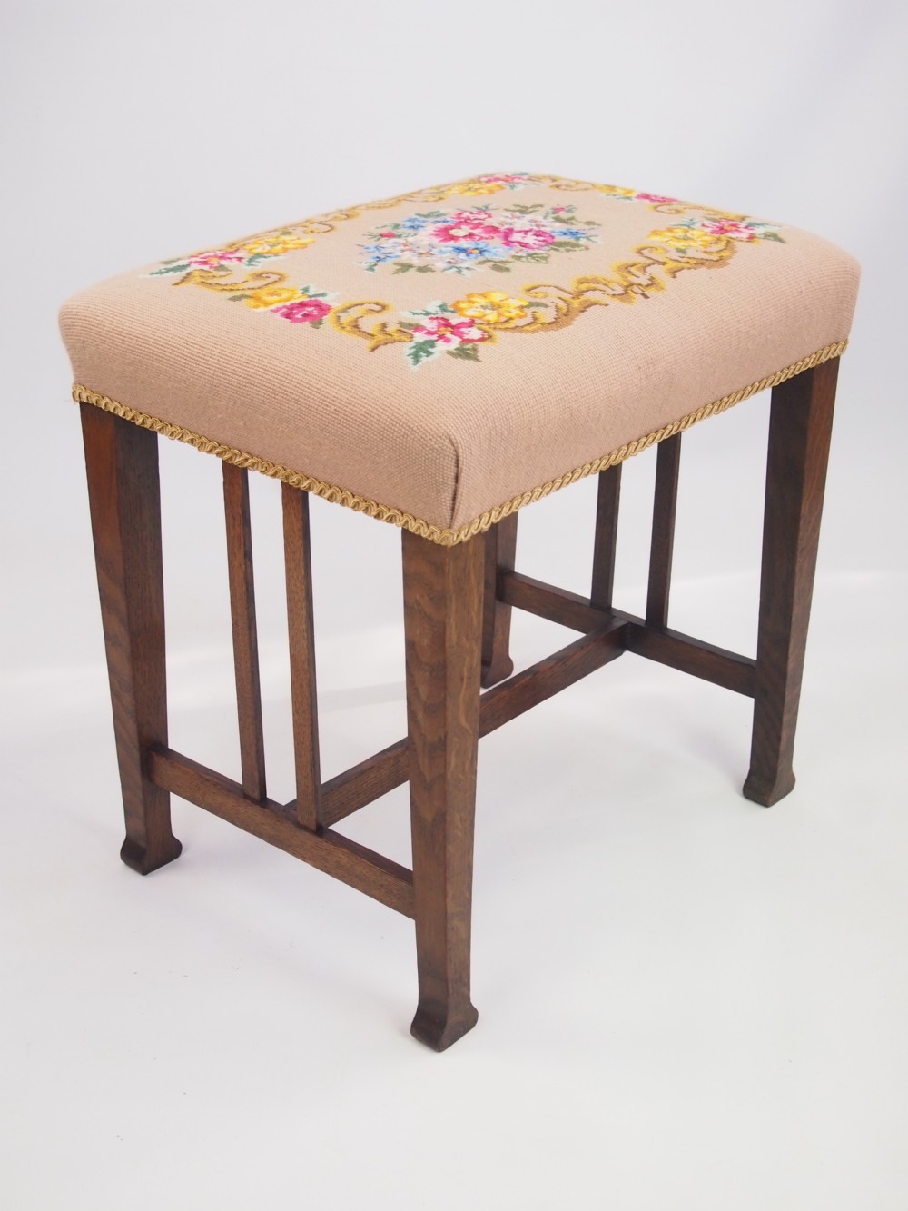 Antique Edwardian Oak Arts and Crafts Stool