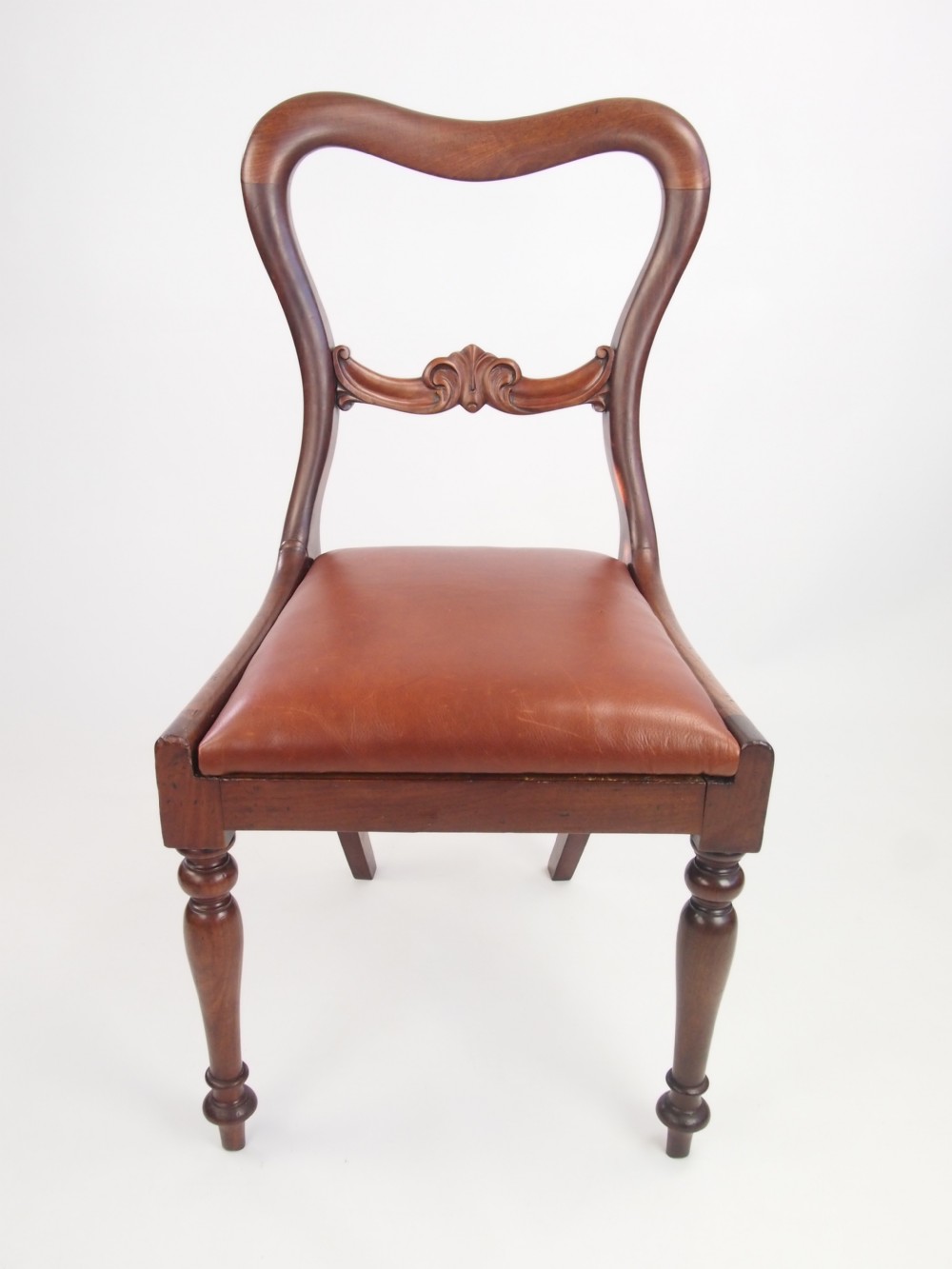 Antique Victorian Balloon Back Desk Chair with Leather Seat